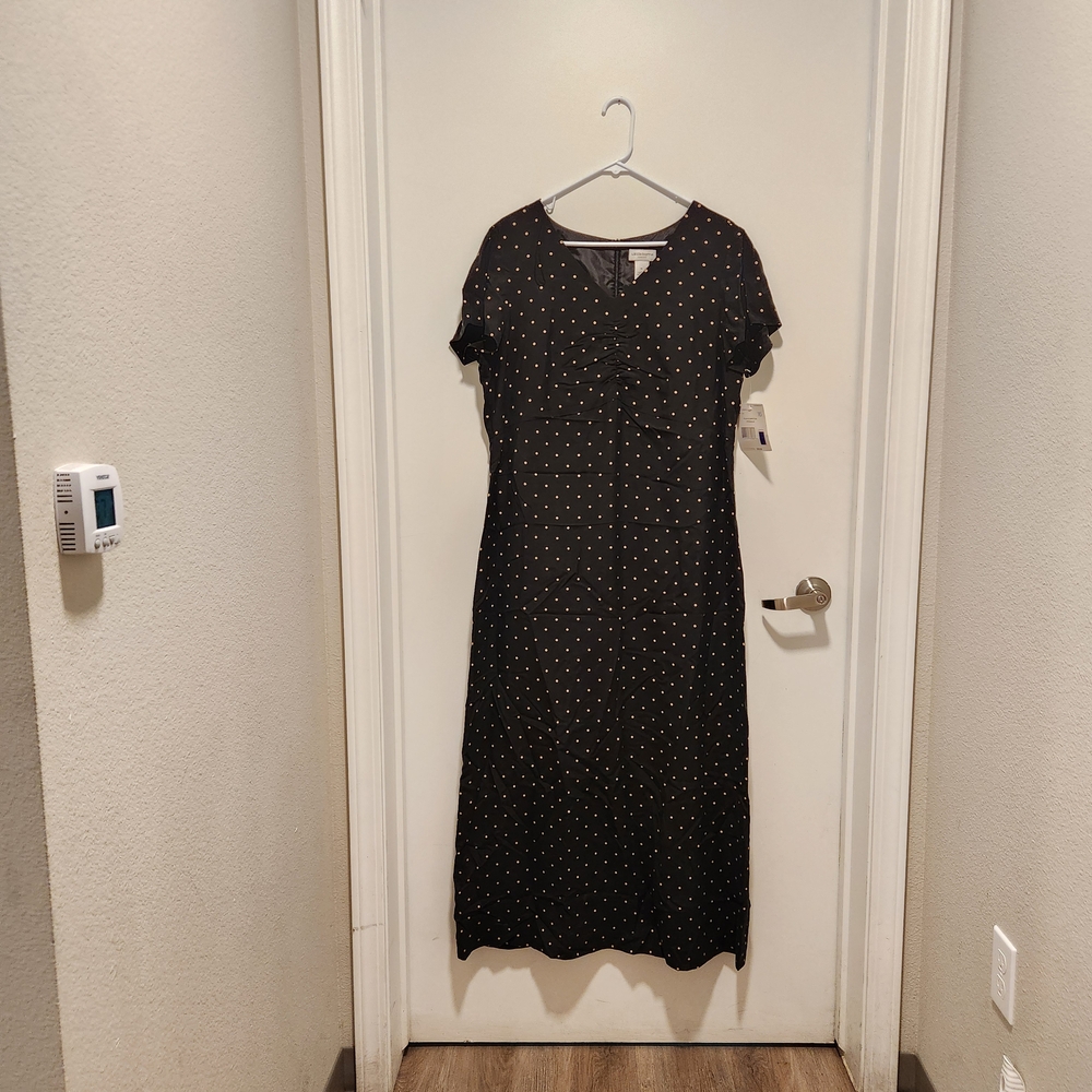 Brand NWT Liz Claiborne Black Pokadot Maxi Dress MSRP $90.00 LizSport Long VYG